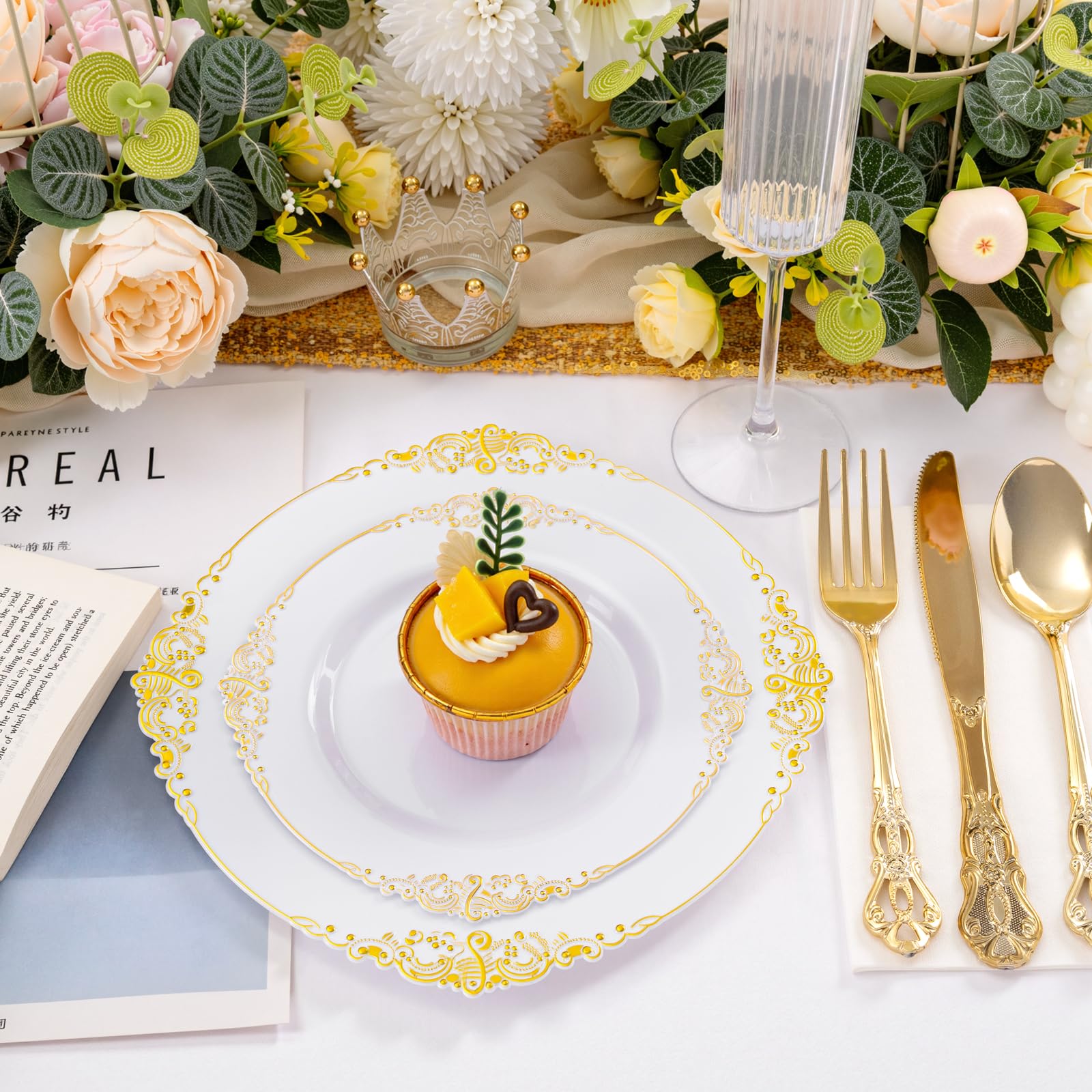 Amazon.com: Joyido 100PCS White and Gold Plastic Plates - Heavy